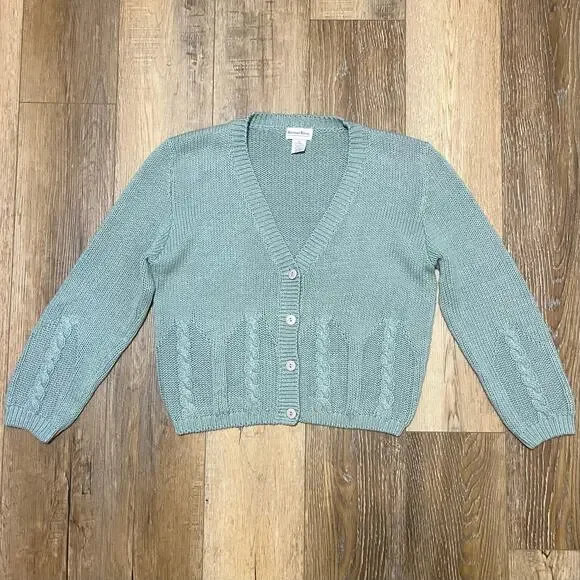 Vtg Ramie Cotton Blend Heavy Cable Knit Cardigan Sz M Preppy Classic Cottage 90s - Picture 4 of 6